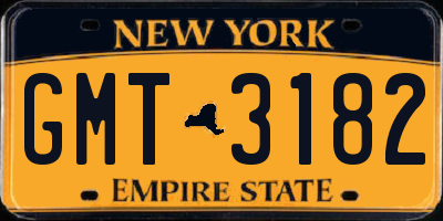 NY license plate GMT3182