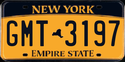 NY license plate GMT3197