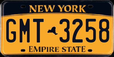 NY license plate GMT3258