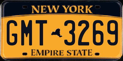 NY license plate GMT3269