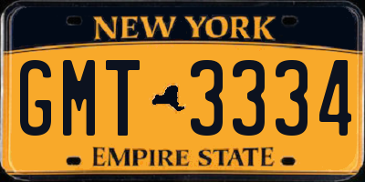 NY license plate GMT3334