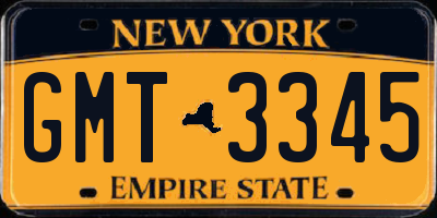NY license plate GMT3345