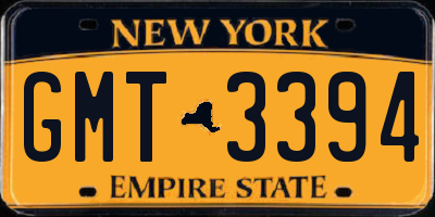 NY license plate GMT3394