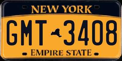 NY license plate GMT3408