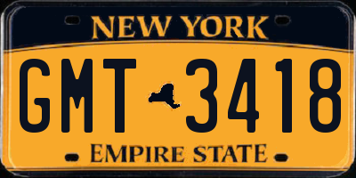 NY license plate GMT3418