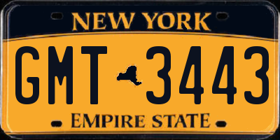 NY license plate GMT3443