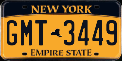 NY license plate GMT3449