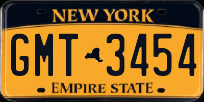 NY license plate GMT3454