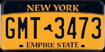NY license plate GMT3473