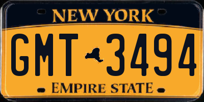 NY license plate GMT3494