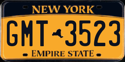 NY license plate GMT3523