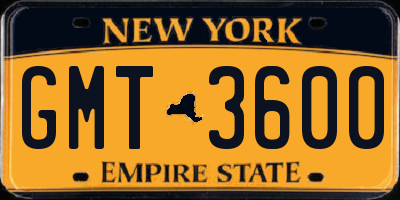 NY license plate GMT3600