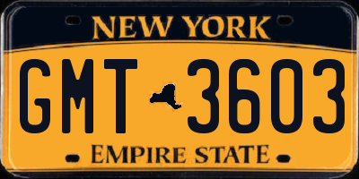 NY license plate GMT3603