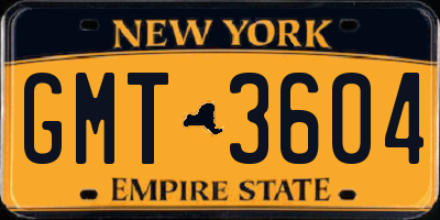 NY license plate GMT3604