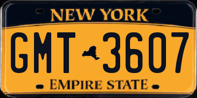 NY license plate GMT3607