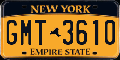 NY license plate GMT3610