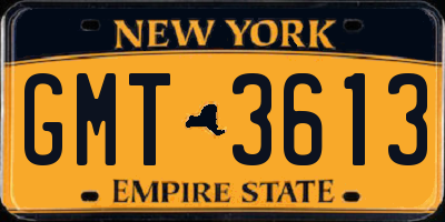 NY license plate GMT3613