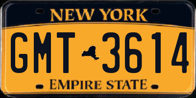 NY license plate GMT3614