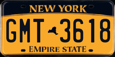 NY license plate GMT3618