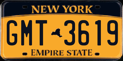 NY license plate GMT3619