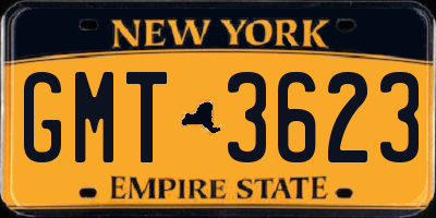 NY license plate GMT3623