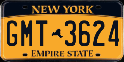 NY license plate GMT3624