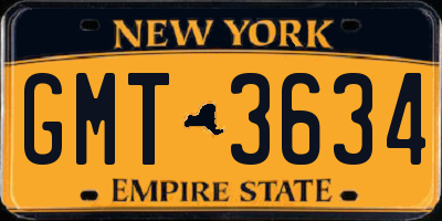 NY license plate GMT3634