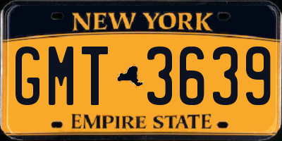 NY license plate GMT3639