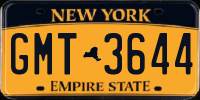 NY license plate GMT3644