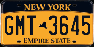 NY license plate GMT3645