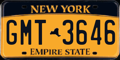 NY license plate GMT3646