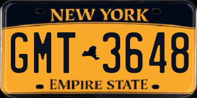 NY license plate GMT3648