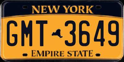 NY license plate GMT3649