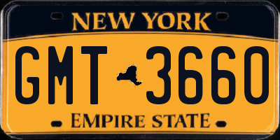 NY license plate GMT3660