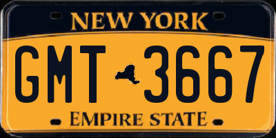 NY license plate GMT3667