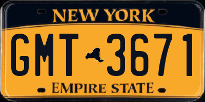 NY license plate GMT3671