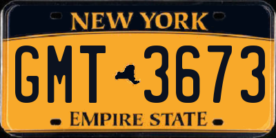 NY license plate GMT3673