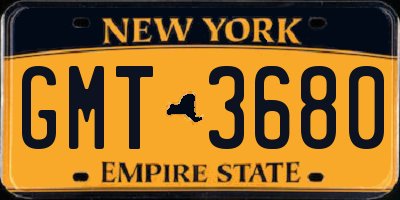 NY license plate GMT3680