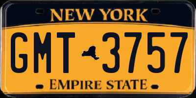 NY license plate GMT3757