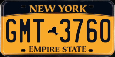 NY license plate GMT3760