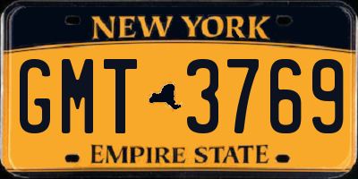 NY license plate GMT3769