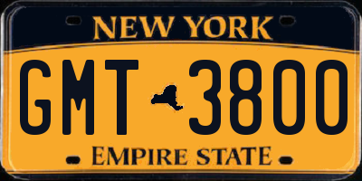 NY license plate GMT3800