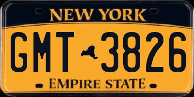 NY license plate GMT3826