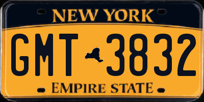 NY license plate GMT3832