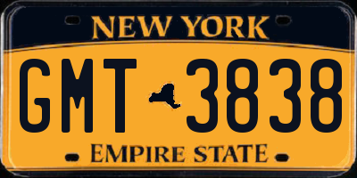 NY license plate GMT3838