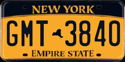 NY license plate GMT3840