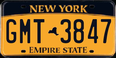 NY license plate GMT3847