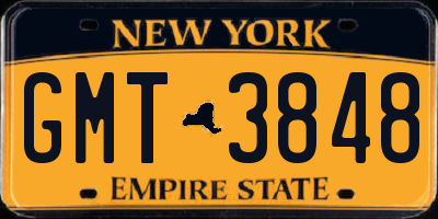 NY license plate GMT3848