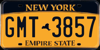 NY license plate GMT3857