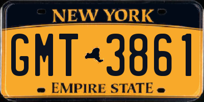 NY license plate GMT3861